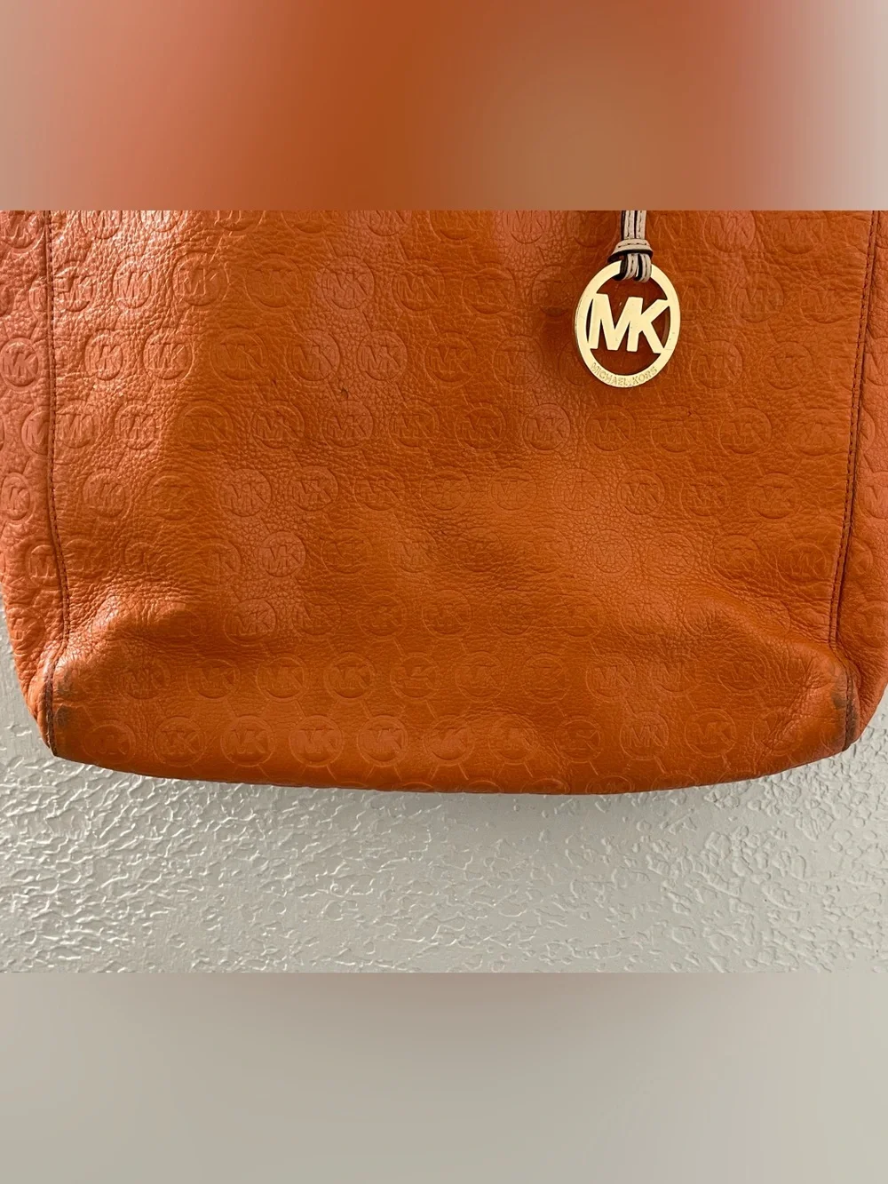 Michael Kors Burnt Orange Leather Tote with Gold MK Charm